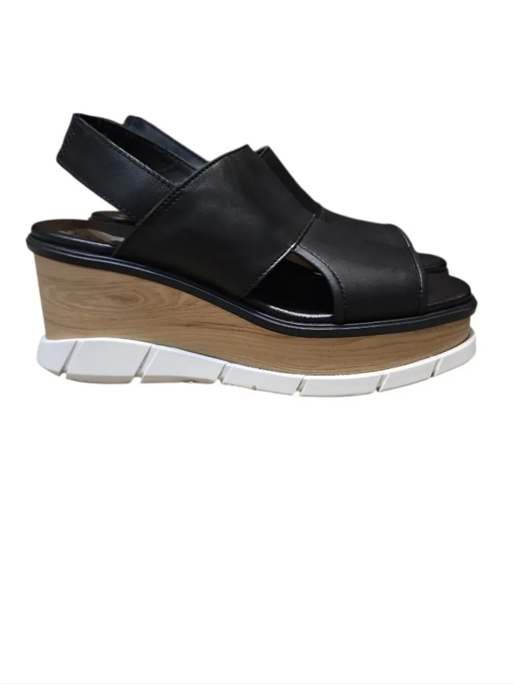 Sorel Joanie 111 Slingback Wedge Black Leather Sandals